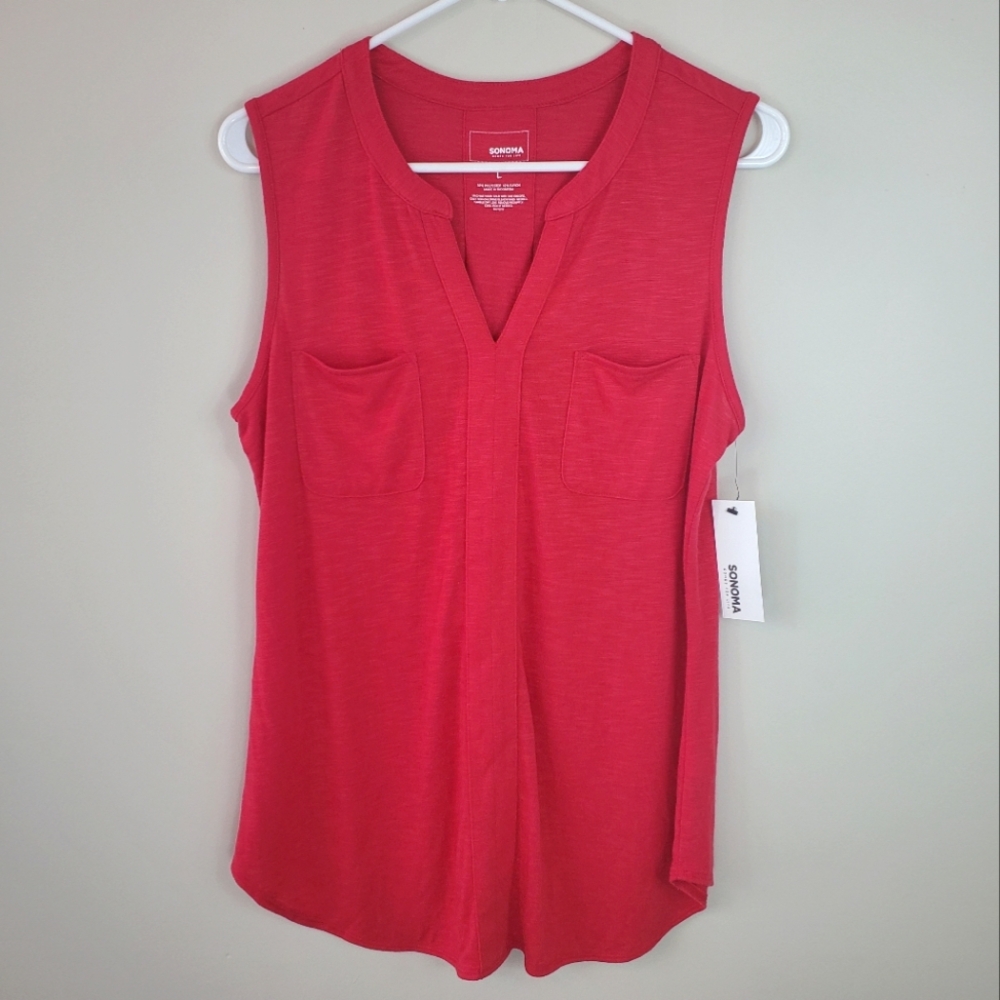 NWT Sonoma Size L Red Tanktop With Front Pockets